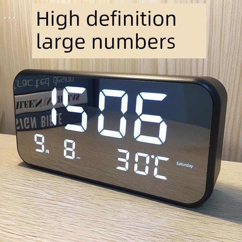 休闲大型数字数字时钟客厅电视计数器发光静音Led闹钟万年历温度