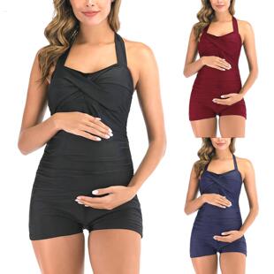 连身式 孕妇泳衣加码 平角式 大胸比基尼裹腹式 保守泳 孕妇专用连身式