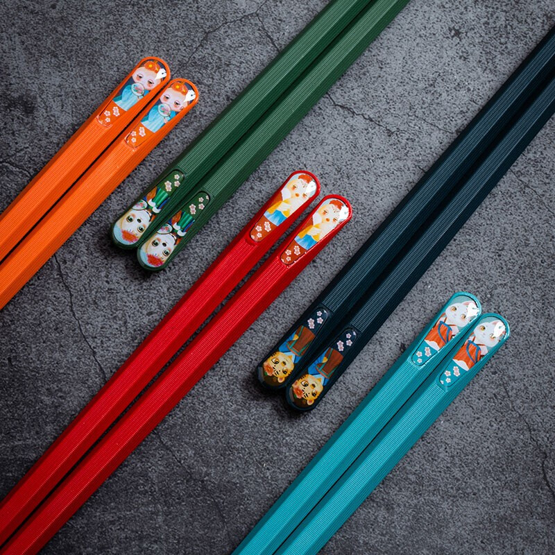 【5双5色】合金筷子卡通家用多彩分食筷不发霉日式斜头防滑筷