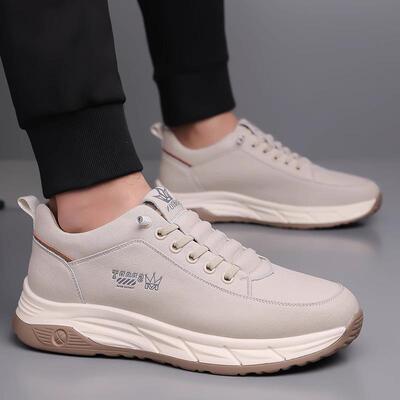 潮牌2025秋冬新款真皮运动休闲鞋男款轻便防滑增高板鞋耐磨旅游鞋