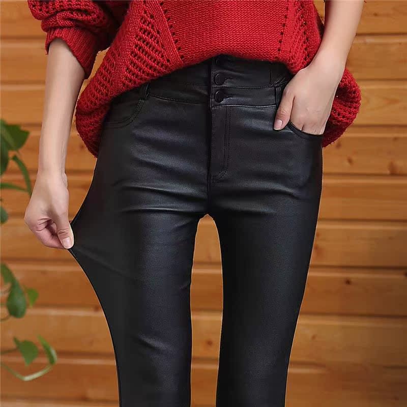 潮牌秋冬款亚光高腰加绒加厚皮裤女外穿2025年新款紧身显瘦打底裤
