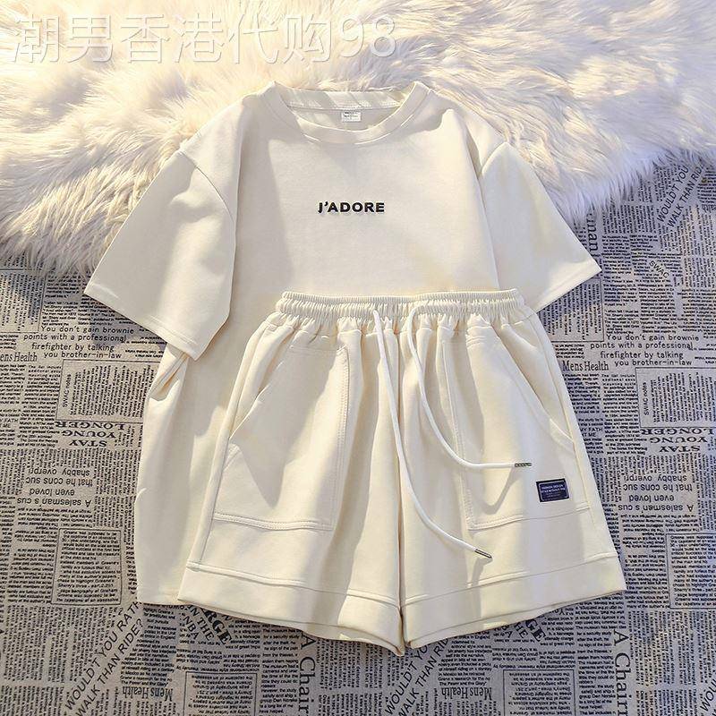 潮牌纯棉休闲运动服套装女2025年夏季新款韩版时尚短袖短裤两件套