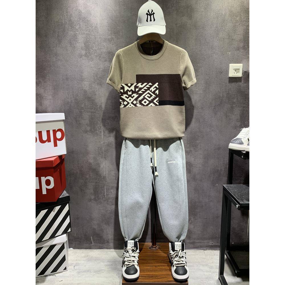 美式时尚修身针织毛衣休闲圆领加厚打底衫男士秋冬季新款弹力上衣