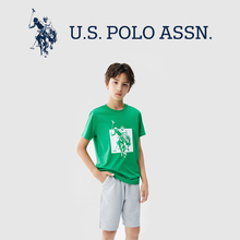 US POLO男童2024夏季新款印花短袖T恤儿童装运动上衣