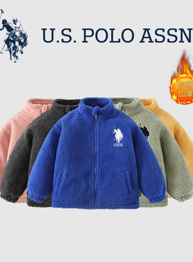 USPOLO男女童外套2025新款洋气加厚加绒韩版儿童羊羔绒毛上衣棉服