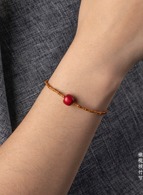 朱砂老型珠橄榄核手链橄榄石