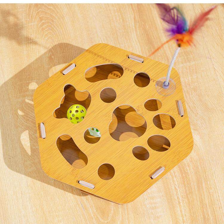 猫咪自嗨玩益具GHF自带猫棒宠物智轨道六边形自嗨逗逗猫智益球