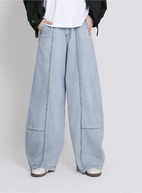 Jane express/简表达复古丹宁休闲宽松水洗工艺牛仔裤女XKZ61008