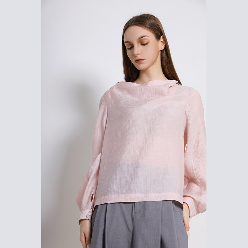 简表达25年春季新款粉色长袖衬衫