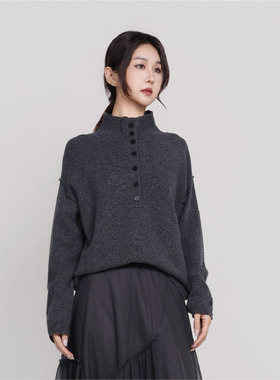 Jane express/简表达100%羊毛格雷系女士纯色针织衫上衣CMS62001
