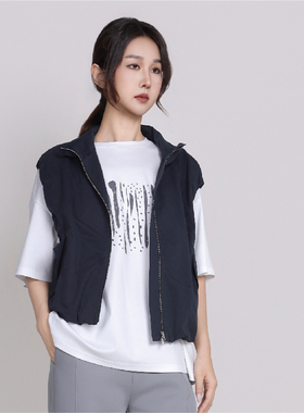 Jane express/简表达连帽拉链马甲女叠穿外套百搭上衣CMJ62002