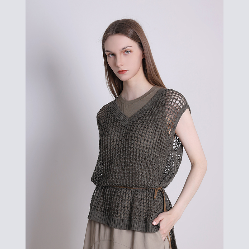 Jane express/简表达25年夏季新款针织衫针织背心镂空XMS51006