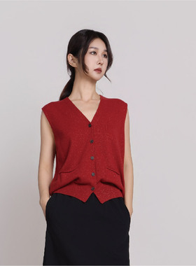 Jane express/简表达新年100%羊毛女士针织开衫红色内搭CMS61004