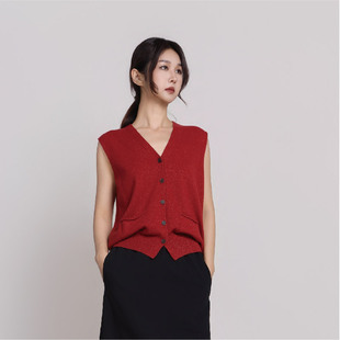 红色内搭CMS61004 简表达新年100%羊毛女士针织开衫 Jane express