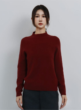 Jane express/简表达冬季100%羊毛红色毛衣针织内搭上衣DMS52037