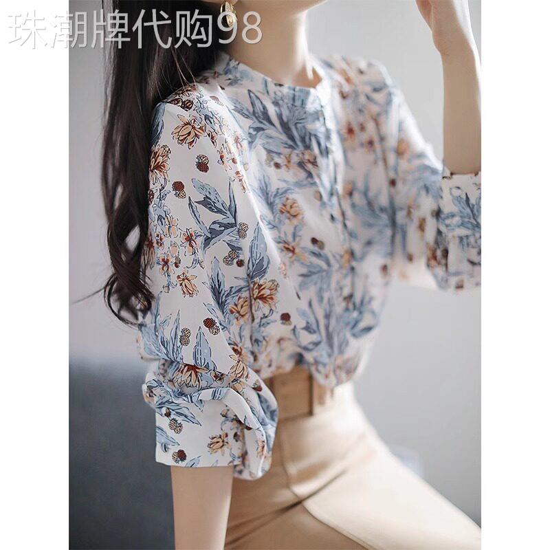 碎花雪纺衬衫女春夏2026新款法式时尚印花显瘦气质显瘦七分袖上衣