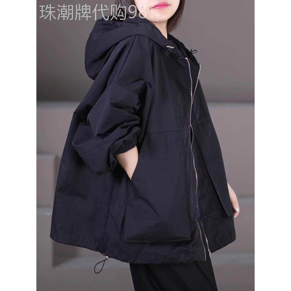 时尚品牌拉绳带帽拉炼斜瓣口袋裤女士风衣春秋新韩式宽松大码休闲