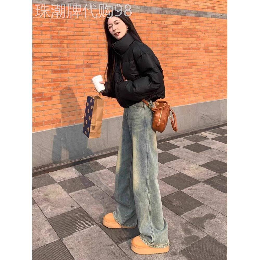 美国覆古蓝色直筒牛仔裤女性2025秋季新高街容易匹配宽松修身窄阔
