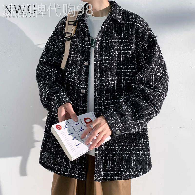 粗花呢小香风格子外套男潮牌春秋季高级感宽松翻领夹克男休闲上衣