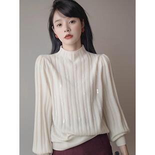 欧洲站半高领毛衣女设计感小众春秋冬季高级感时尚洋气打底针织衫