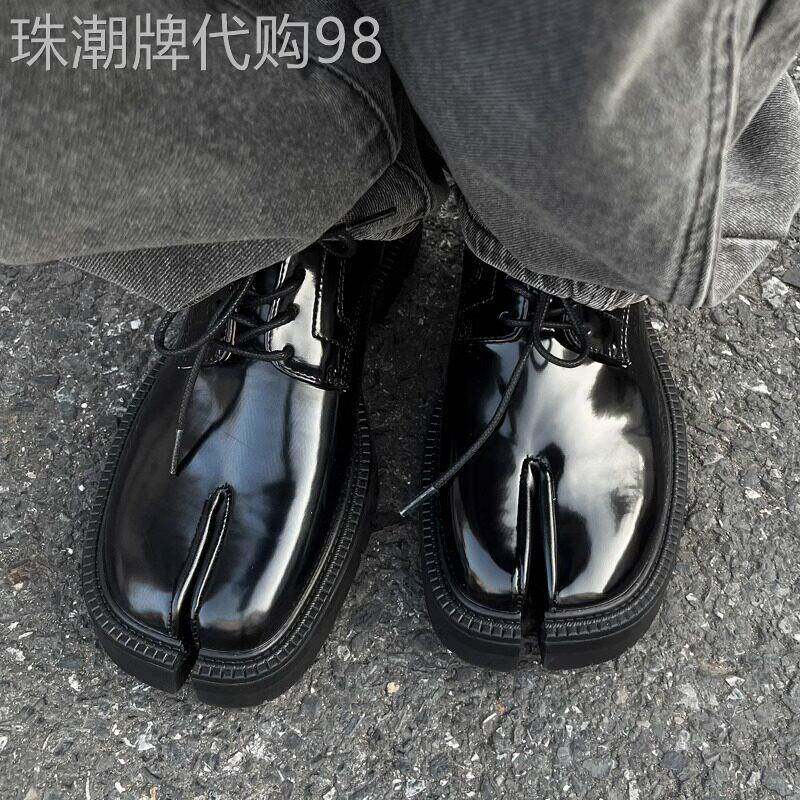 小众个性分趾鞋男女款马蹄猪蹄小皮鞋系带休闲英伦风通勤德比鞋潮