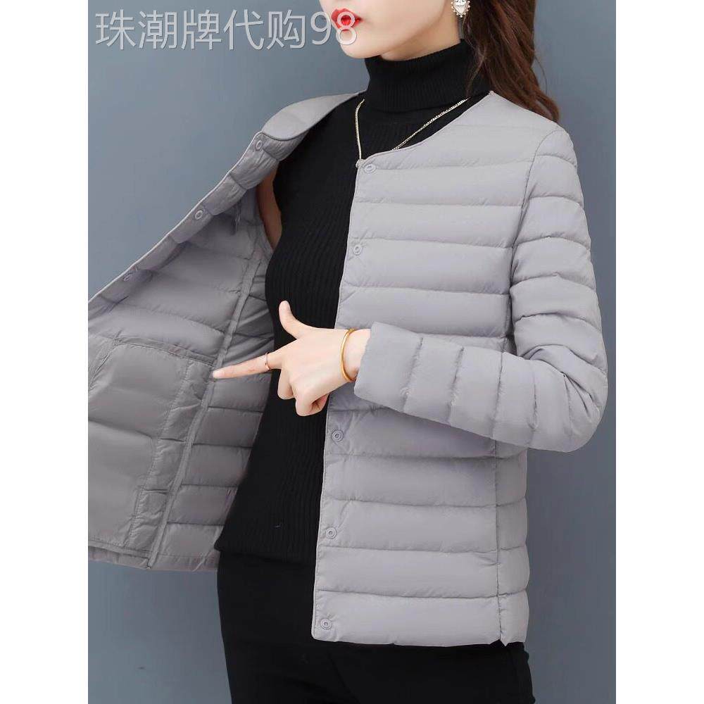 轻薄无领羽绒服女2025冬季新款时尚修身大码高端鸭绒保暖短款外套