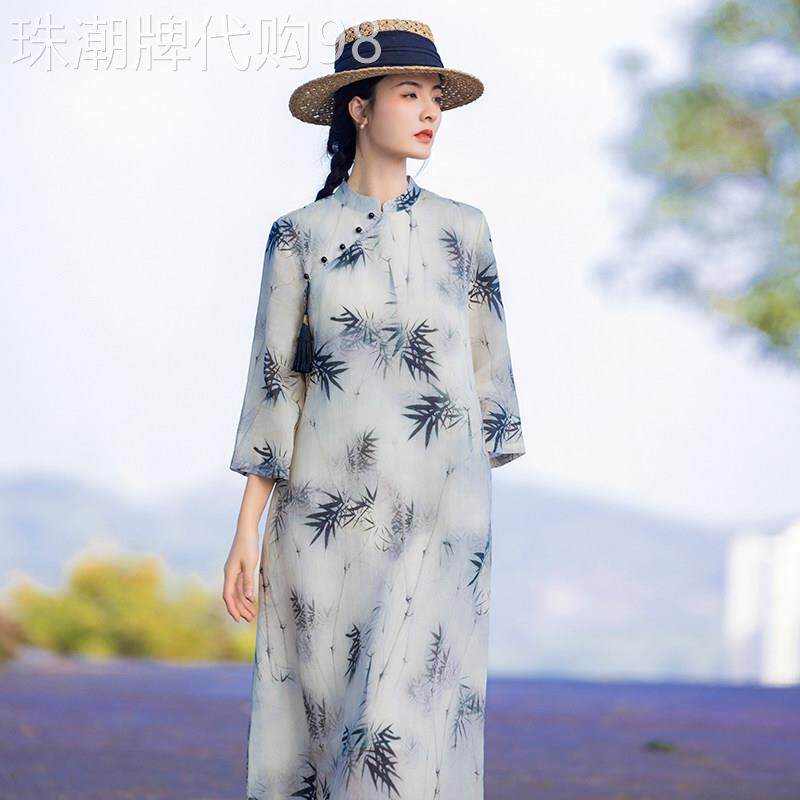 复古苎麻民国改良旗袍连衣裙中国风禅意女装新中式棉麻茶服女夏季