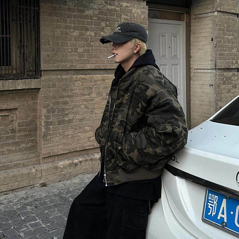 高端男款复美式古迷彩外套秋冬季高级感痞帅棒球服飞行工装夹克潮