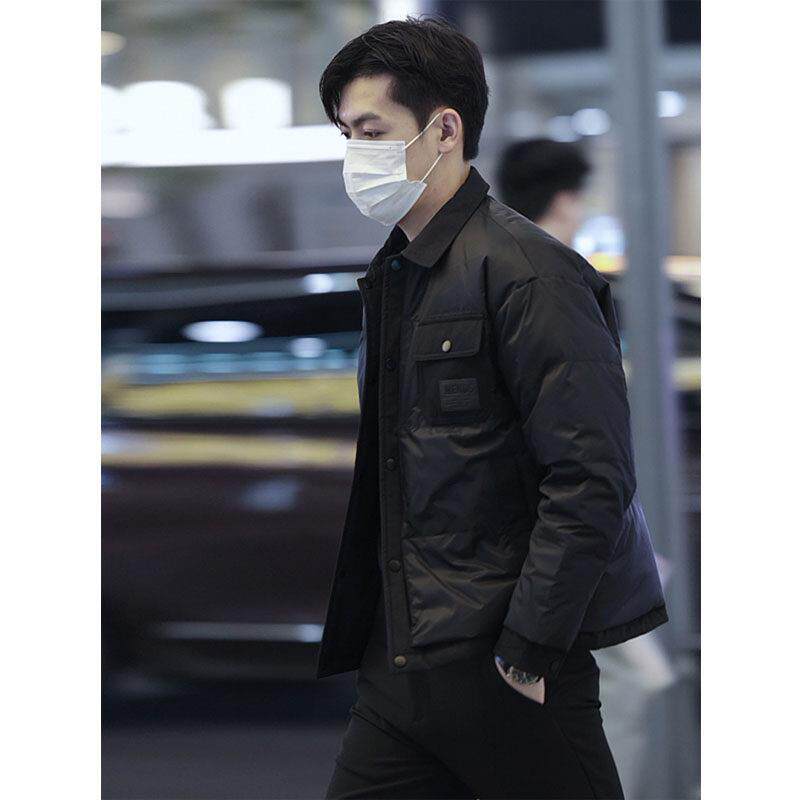 高端黑色翻领羽绒服男冬季轻薄款高级感痞帅男士加厚短款外套潮