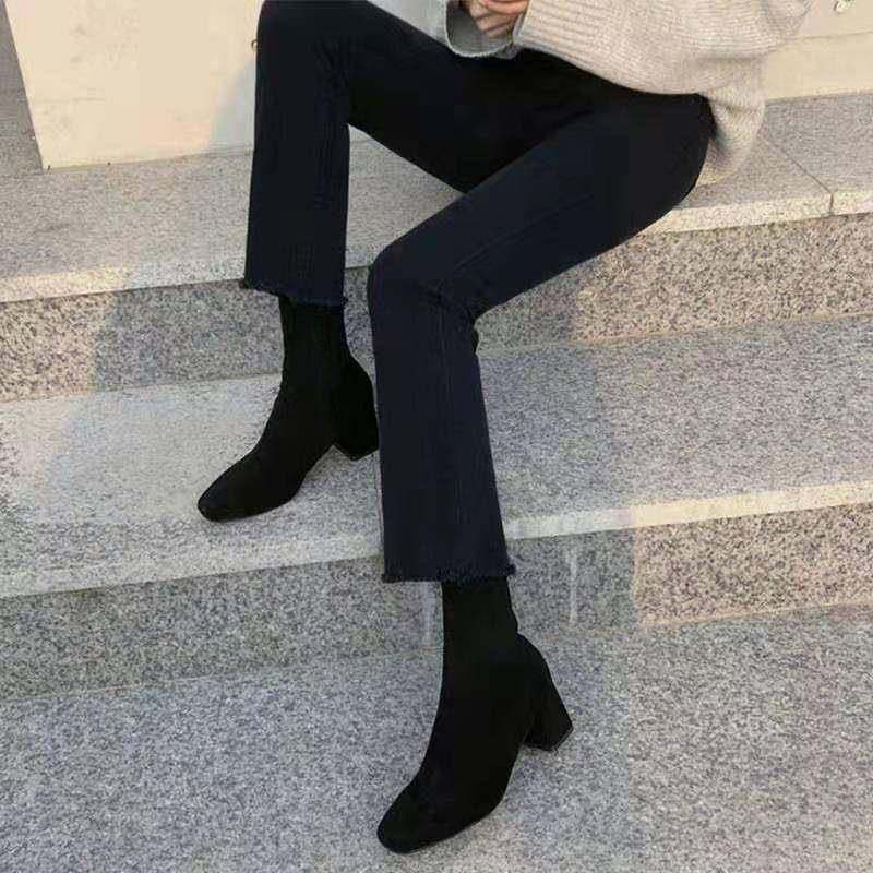 加绒瘦瘦短靴女真皮中跟粗跟秋冬2025年新款绒面方头弹力靴鞋子女,女鞋,弹力靴/袜靴,淘宝优惠券,粉丝福利购,淘宝优惠卷