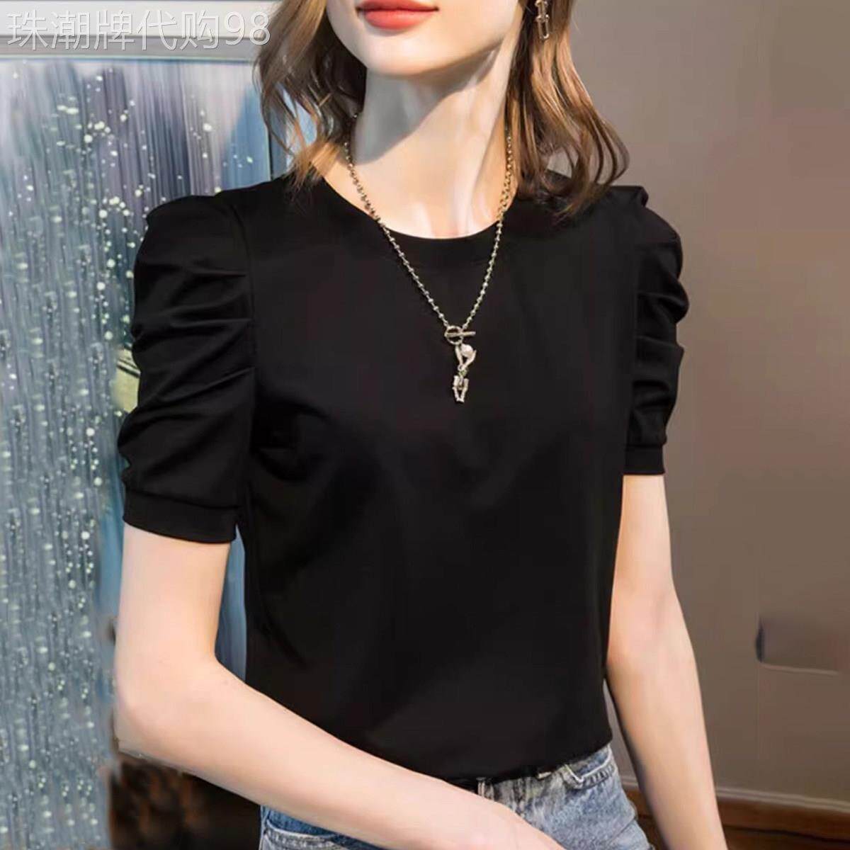 潮牌短袖t恤女2026夏季新款高级感小众复古泡泡袖纯棉体恤上衣服