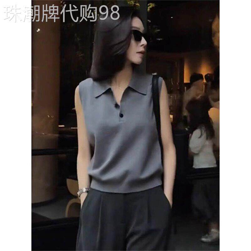无袖针织衫背心女夏季内搭2026新款时尚宽松外穿翻领休闲马甲上衣