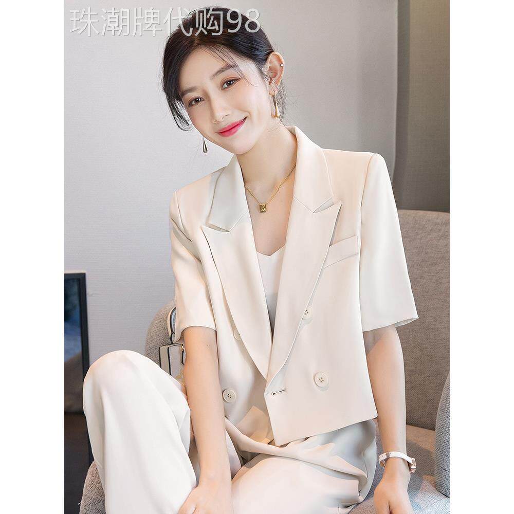 雪纺短袖西装外套女夏2026新款职业法式简约轻奢风薄款宽松套装