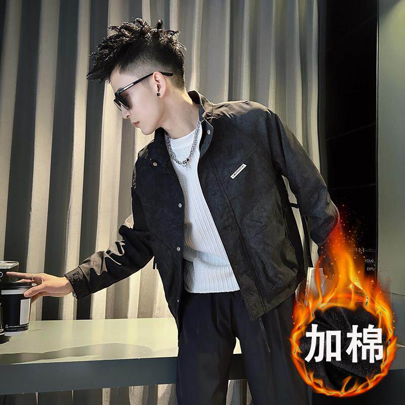 潮牌痞帅立领外套男秋冬加棉加厚夹克高级感潮流百搭保暖上衣外套