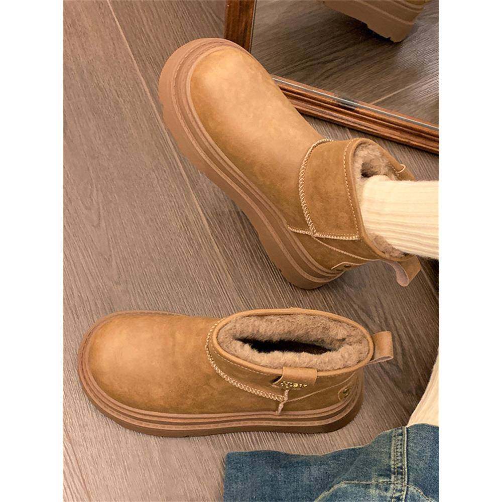 厚底防滑雪地靴女款2025新款冬季加绒加厚保暖马丁靴东北棉鞋短靴