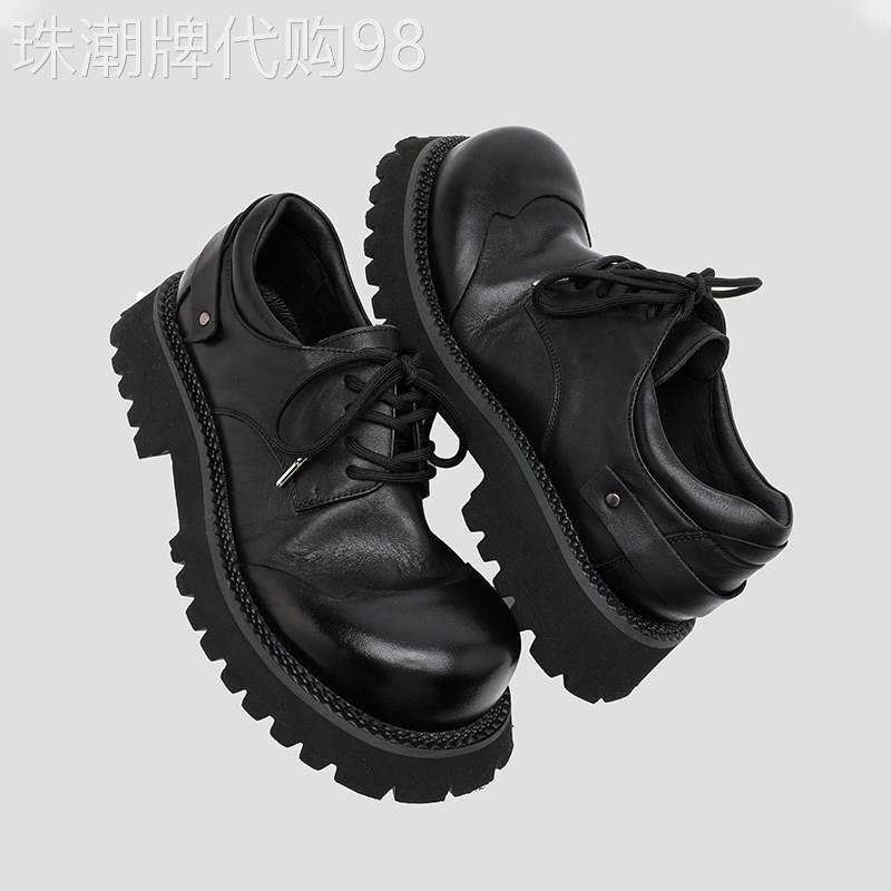 【意大利&奢品】大头米奇翘头德比鞋男款真皮厚底增高黑色英伦风
