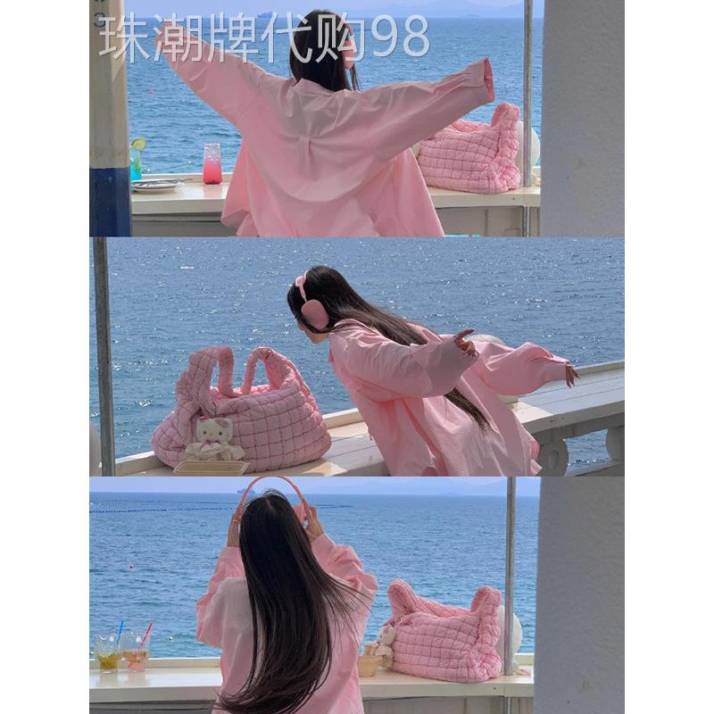 韩系多巴胺赏樱粉色防晒衣衬衫外套女夏季薄款松弛感上衣海边开衫
