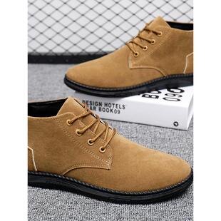 潮牌反绒皮高帮马丁靴男春秋季新款时尚英伦防滑耐磨中帮休闲皮鞋