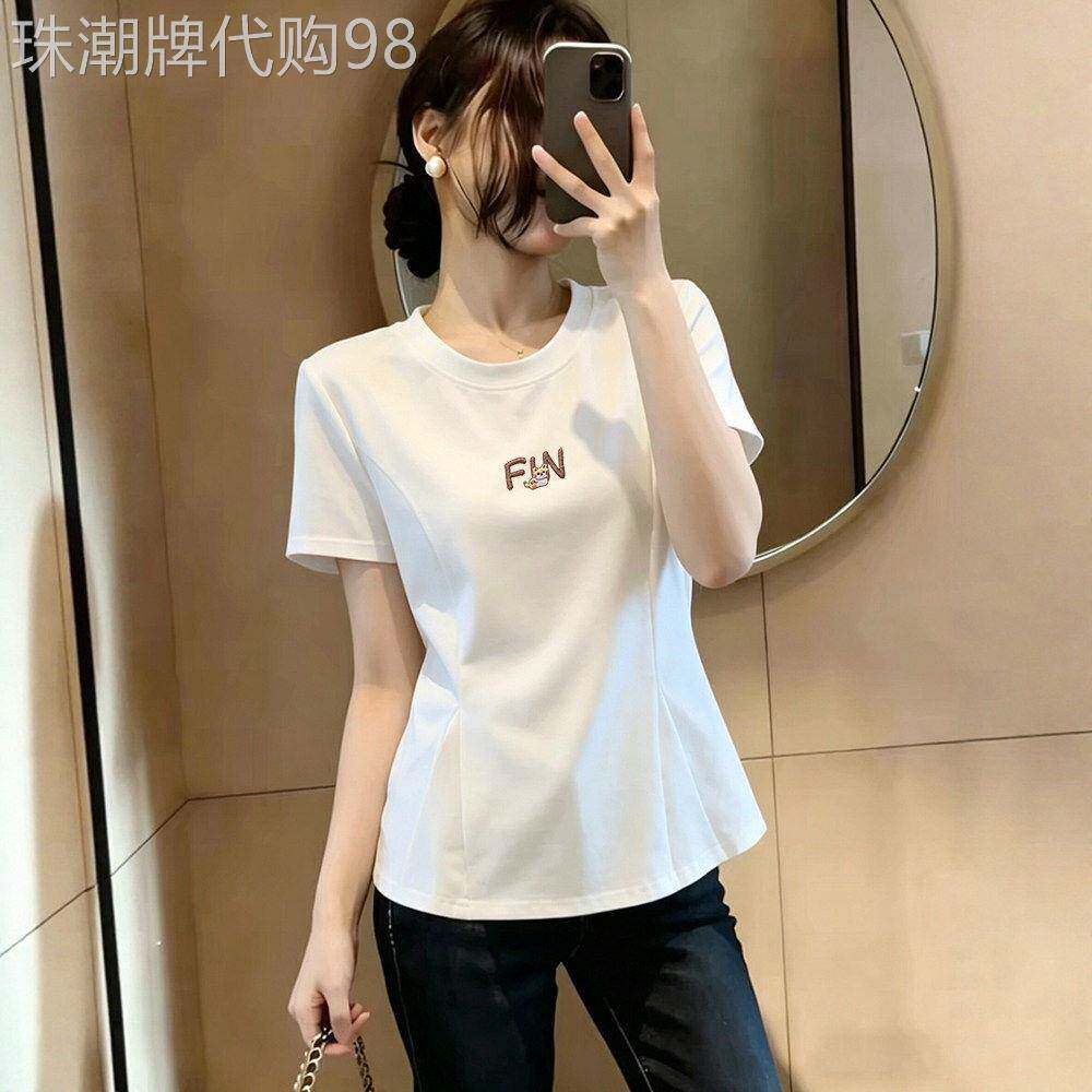 白色T恤女短袖2026新款夏季韩版拼接荷叶下摆荷叶边收腰显瘦上衣