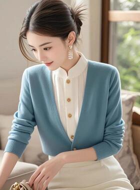 香港TIMO慵懒小香风高级感假两件毛衣女秋冬季独特超好看针织衫美