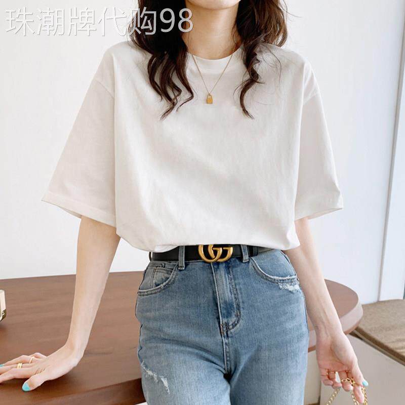 白色短袖T恤女2026年新款夏季宽松显瘦圆领半袖套头纯棉打底上衣