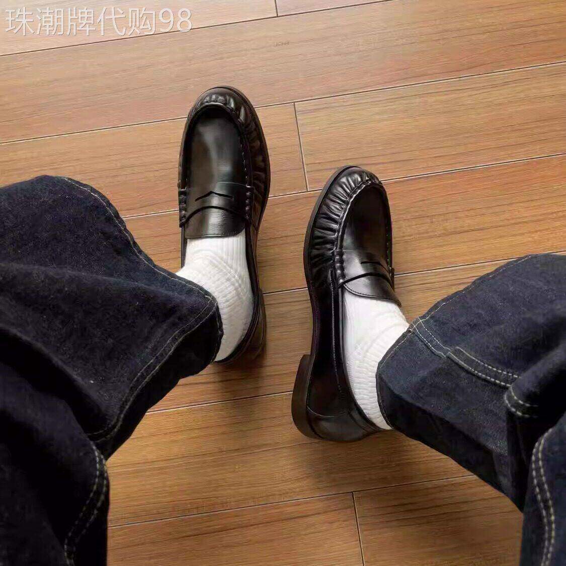 【高品质】褶皱乐福鞋男款套脚黑色老钱风德比鞋商务正装皮鞋男鞋