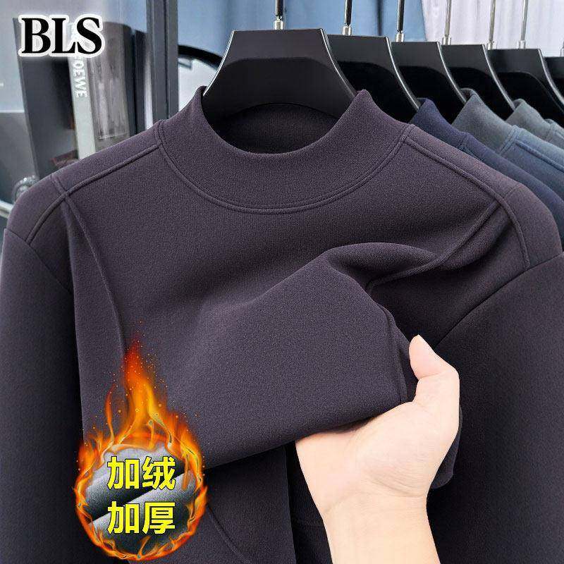 高端半高领加绒卫衣男款冬季2025新款加厚保暖德绒长袖上衣打底衫