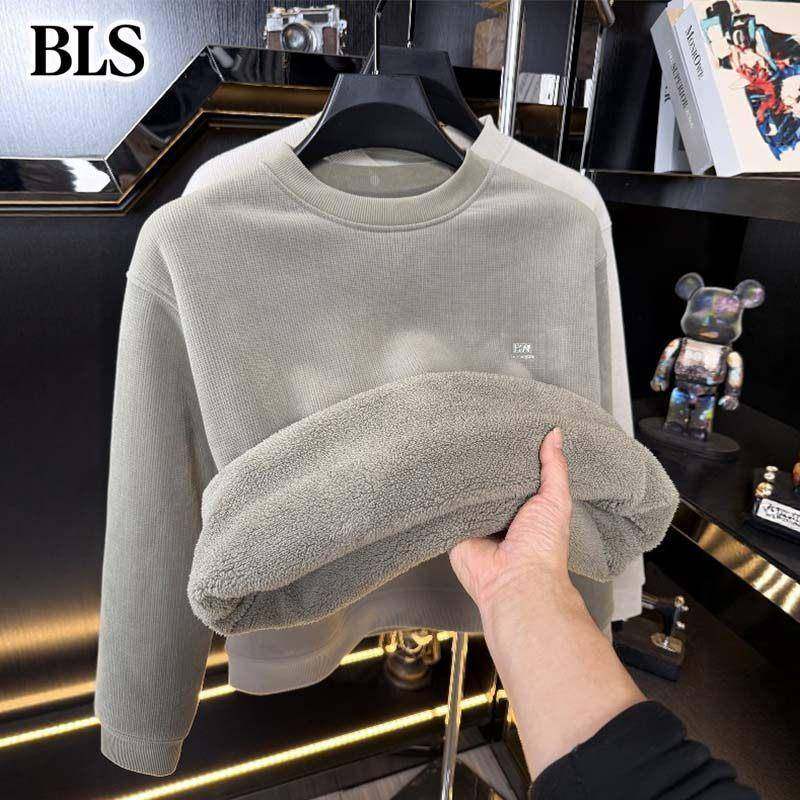 高端超厚灯芯绒圆领卫衣男冬季2025新款加绒保暖一体绒打底衫上衣