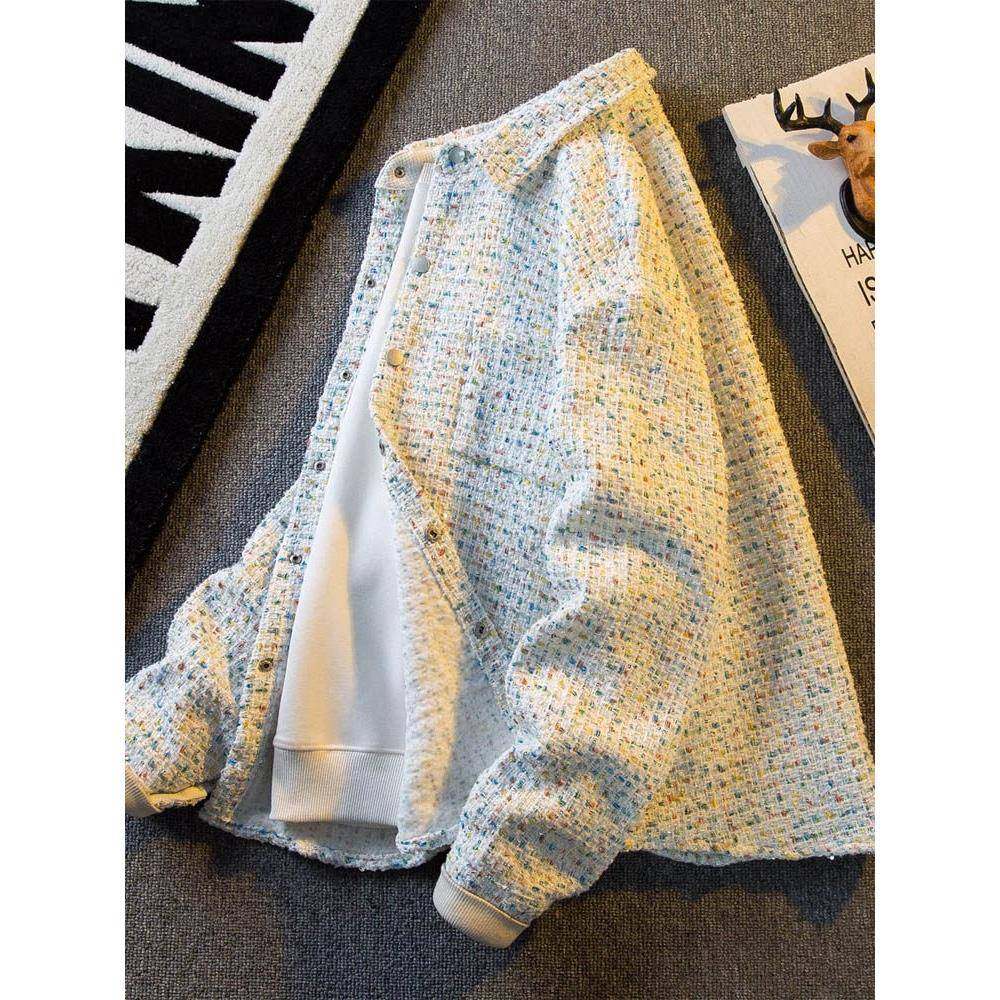 潮牌男士小香风外套长袖衬衫春季高级感痞帅炸街衬衣休闲夹克男款