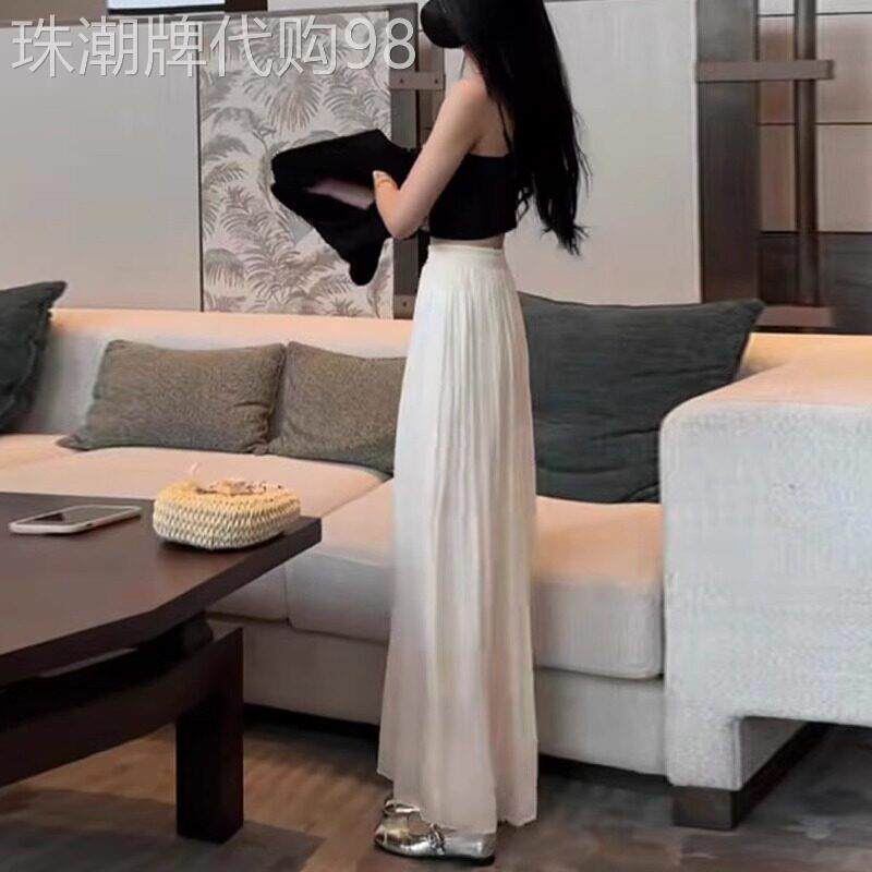 冰丝百褶半身裙女夏季薄款2026新款高腰垂感显瘦裤裙小个子阔腿裤