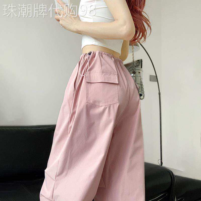 潮牌工装裤女款夏季薄款2026新款美式街舞裤子爵士舞直筒降落伞裤