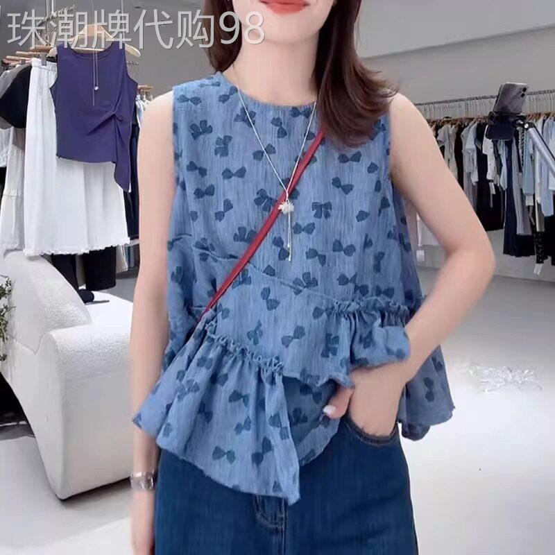 衬衫女夏薄款2026新款高级感轻奢减龄洋气圆领无袖背心印花上衣女