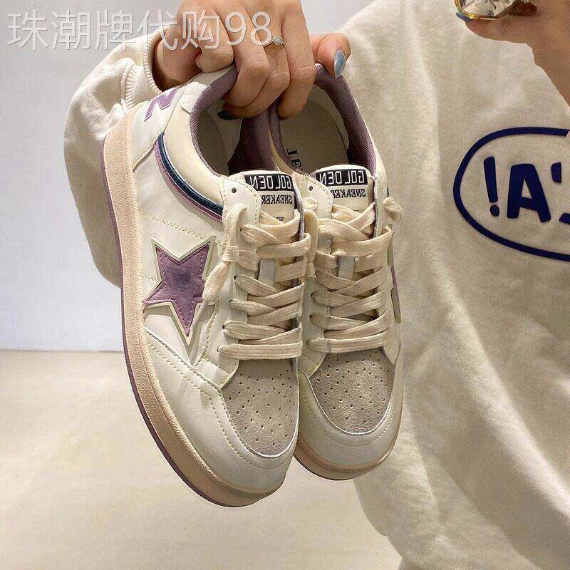 港风真皮复古厚底星星板鞋女2026春秋新款拼色百搭运动休闲小白鞋