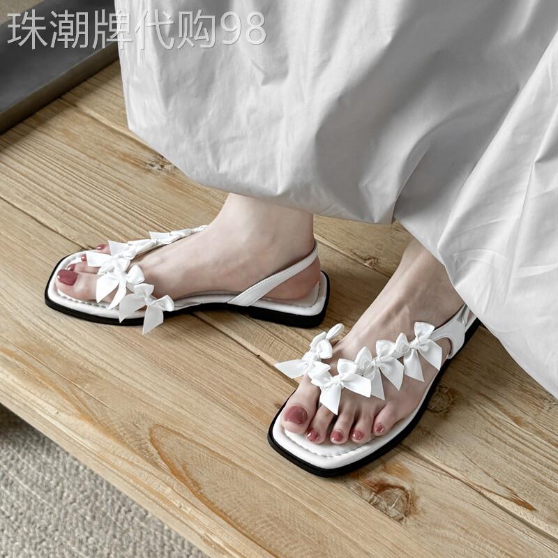 一枝独秀~甜美仙女风蝴蝶结夹脚凉鞋百搭通勤平底鞋夏季人字凉拖